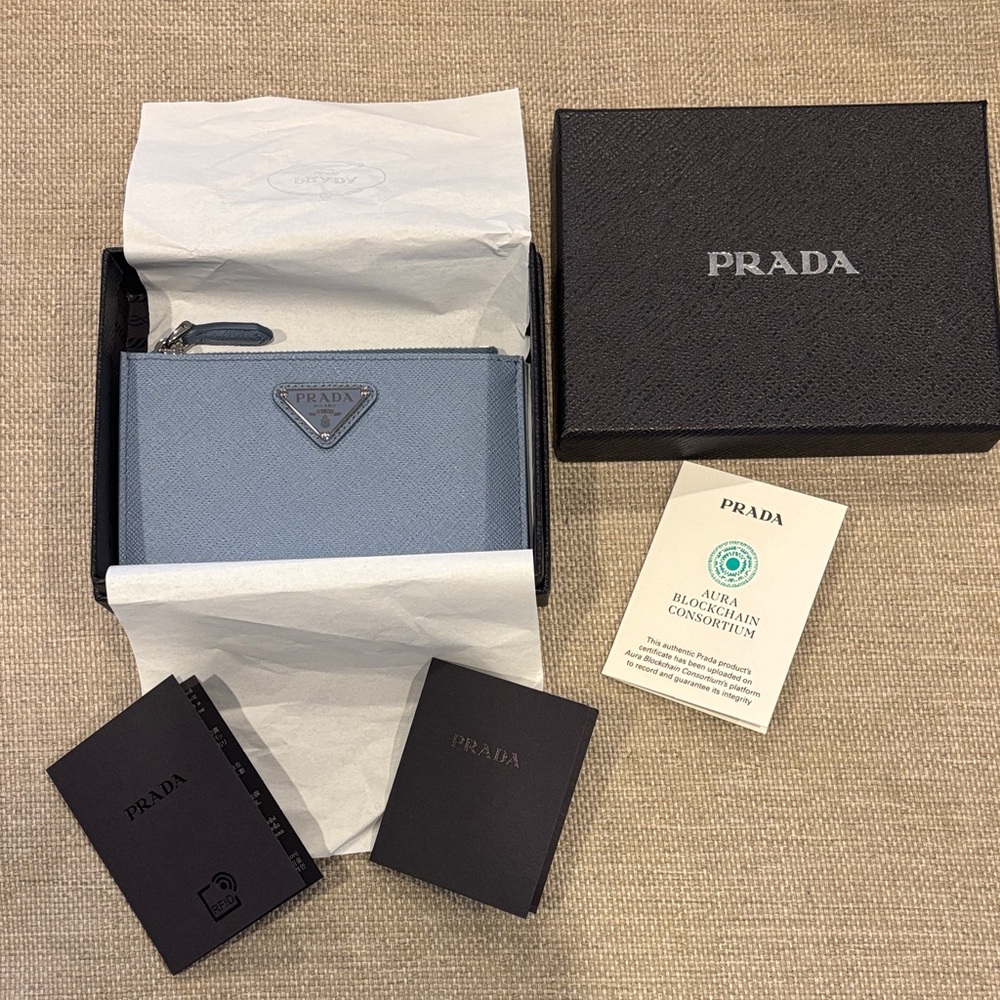 Prada Sky Blue Saffiano Leather Wallet
